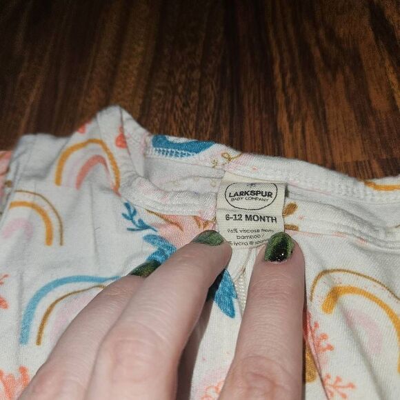 Larkspur Baby Company Rainbow & Lotus Bamboo Double Zipper Romper Baby Size 6-12 - Picture 4 of 5